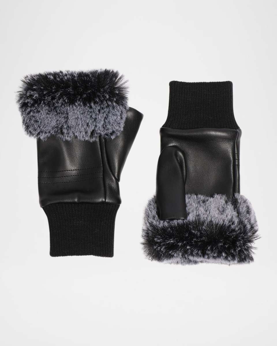 Pippa Faux Leather & Faux Fur Fingerless Gloves